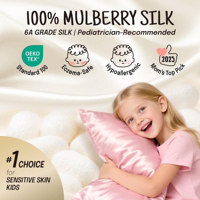OLESILK 100% Mulberry Silk Toddler Pillowcase for Hair and Skin, Both Sides 19 Momme Pure Natural Silk Travel Pillow Cases with Hidden Zipper, 13"x 18", Pink - Image 2